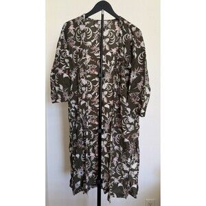 LOFT Outlet Floral Kimono Duster Jacket Olive Green Pink Cream Size XS/S Boho